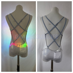 Chaqueta Monokini Brillante con <span class=keywords><strong>Lentejuelas</strong></span> y Flecos LED para Mujer, <span class=keywords><strong>Top</strong></span> Ajustado con Brillo para Fiesta Disco Vaquera - Product Image 3