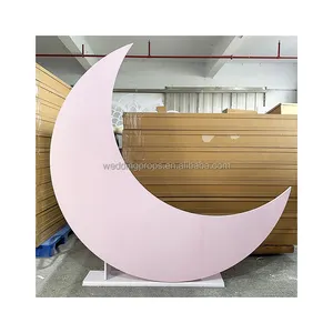 New trend acrylic pink moon shaped backdrop wedding event birthday party panel decoration baby shower half moon backdrop