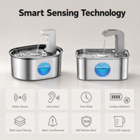 Fontaine à eau pour chat DRH 3.2L en acier inoxydable, pompe sans fil, fontaine à eau intelligente pour chat, distributeur d'eau automatique rechargeable pour animaux de compagnie
