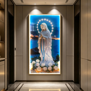 Décoration Murale Religieuse Moderne LED Vierge <span class=keywords><strong>Marie</strong></span>, Halo Lumineux, Lumières <span class=keywords><strong>de</strong></span> Prière Catholique en Cristal, Base Florale, USB/Prise, Durable, pour la Maison Sacrée - Product Image 1