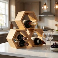 Range-bouteilles modulaire hexagonal magnétique en bambou, support à vin extensible en nid d'abeille, rangement empilable pour comptoir