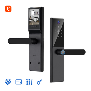 Serrure de <span class=keywords><strong>porte</strong></span> intelligente Tuya avec application WiFi, adaptée à la sécurité domestique, <span class=keywords><strong>judas</strong></span>, empreinte digitale, mot de passe et lecture de carte, <span class=keywords><strong>porte</strong></span> en bois - Product Image 1