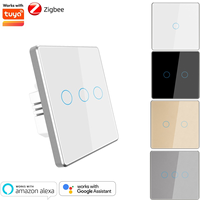 Interrupteur mural intelligent Tuya avec cadre en aluminium argenté, tactile, à relais magnétique, ZigBee, sans neutre, sans condensateur