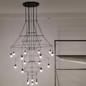 Lámpara de araña negra moderna, accesorio de iluminación de oficina, cables Led en forma hexagonal, luces colgantes, iluminación lineal grande para techo alto - Product Image 2