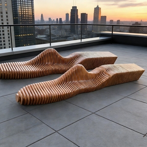 Y520 Sculptural Wooden Sliced Bench Durable Eco Friendly Restaurant Seating Modern Leisure Furniture Custom Wave Shape Chair - Product Image 1