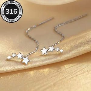 Boucles d'oreilles pendantes en acier inoxydable 316, petites étoiles, style simple et luxueux, longues, inaltérables, pour femmes, vente en gros - Product Image 4