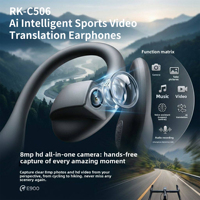 Écouteurs sportifs intelligents IA avec caméra HD 8MP, enregistrement vidéo et traduction, casque tour de cou pour le cyclisme et la randonnée