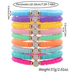 새로 Bohe 다채로운 부드러운 점토 팔찌 세트 수제 스태킹 오일 드롭 화이트 웃는 얼굴 비즈 참 팔찌 여성용 - Product Image 2