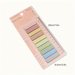 แท็บสีโมรันดี PET - กระดาษโน้ตแบบมีกาวในตัว 10 สี เขียนได้ พร้อมไม้บรรทัดสำหรับทำเครื่องหมายหน้า - Product Image 2