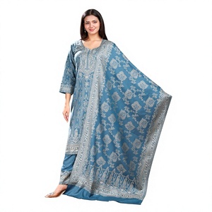 Salwar Kameez de lana azul para mujer con estampado a mano, corte holgado, largo hasta el tobillo, ropa informal tradicional india y pakistaní - Product Image 6