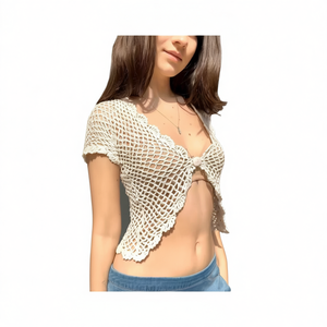 Copricostume HDJ in maglia all'uncinetto, corto, senza maniche, scollo a V profondo, traforato, aderente, per mare e spiaggia, taglie M L XL, colori Nero, Teal, Rosso Vino - Product Image 1