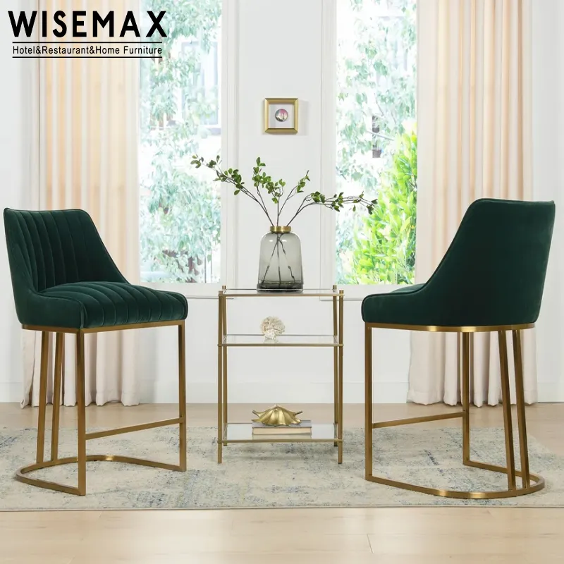 WISEMAX-Silla de bar minimalista y moderna, mueble de lujo ligero con respaldo, base de acero inoxidable, taburete de bar