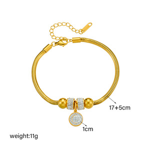 Fashion Charm Bracelet Gold Plated Rhinestone Bead Pendant Stainless Steel Gift Jewelry B995 - Product Image 4