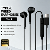 Écouteurs filaires Type C avec transducteur dynamique de 14 mm, son HD, casque Type-C avec micro, contrôle du volume, câble de 1,2 m pour Android, Windows, iOS