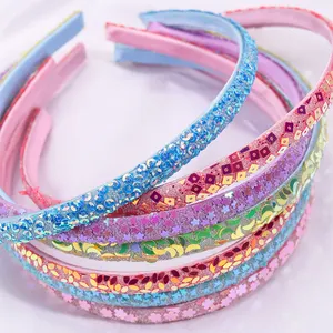 Cn 7 peças faixa de lantejoulas brilhantes doces com estrela flor simples faixa de cabelo infantil cor sólida acessórios para cabelo de meninas