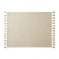 Jeté de canapé rectangulaire moderne en jacquard polyester-coton toutes saisons avec bordure à pompons, couverture décorative pour pique-nique