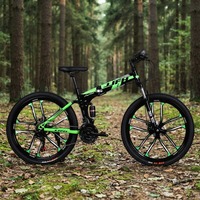 Vélo de montagne pliable à suspension intégrale de 26 pouces, 21 vitesses, frein à disque, roue à dix rayons intégrée, vélo tout-terrain pliable pour adultes