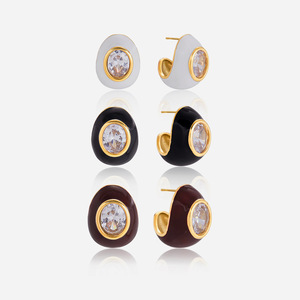 <b>Cuff</b> <b>Earrings</b> Geometric Zircon Bezel Setting Stainless Steel Everyday Wear - Product Image 1