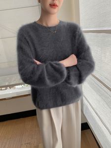 <span class=keywords><strong>HE</strong></span> Brushed Craft Winter Koreanisch 10% Kaschmir 90% Wolle Damen Loose Fit Anti-Pilling Front Logo Pullover - Product Image 4