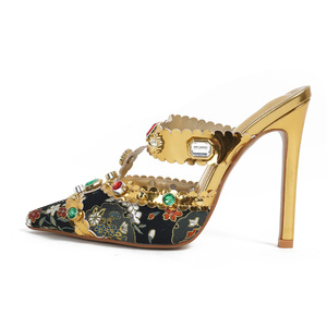 Nouvelles mules à talons hauts sexy et polyvalentes en strass pour soirée, collection 2024, style industriel lourd - Product Image 5