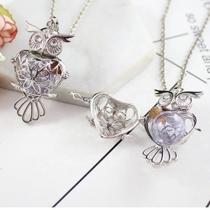 Collar de aromaterapia con colgante de bolas de cristal personalizado para difusor de aceites esenciales y perfume, con cadena, modelo Owl Hollow Locket - Product Image 1