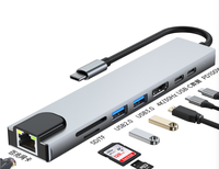 8 in 1 8 Port Hub Docking Station Dengan 4K HDTV VGA PD 100W RJ45 Ethernet Pengisian Daya Kabel Pencahayaan USB 3.0 Adaptor Multiport