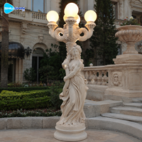 Lampe en marbre blanc, statue de femme sculptée à la main, sculpture lumineuse pour villa, jardin, hôtel, propriété, décoration extérieure