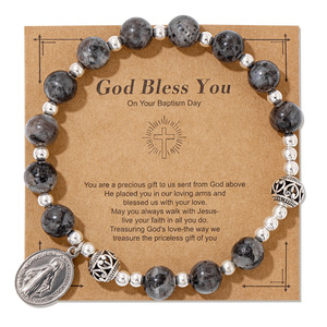 Braccialetto Rosario Cattolico Fatto a Mano con Gemme da 8mm, Charm della Vergine Maria, Confezione con Biglietto '<span class=keywords><strong>Dio</strong></span> <span class=keywords><strong>Ti</strong></span> <span class=keywords><strong>Benedica</strong></span>' - Product Image 4