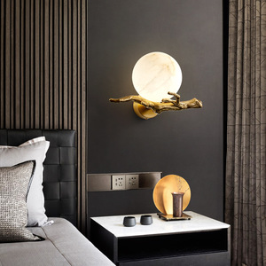 Lámpara de Pared de Mármol y Cobre de Lujo, Estilo Chino Moderno, Diseño Artístico Creativo para Sala de Estar, Dormitorio, Iluminación de Cabecera - Product Image 1