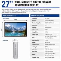 Pantalla Digital LCD IPS de 27 Pulgadas Personalizada para Montaje en Pared, Señalización Publicitaria, 1080P Full HD, Kiosco de Información, Marco de Aluminio