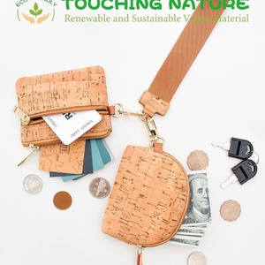 Boshiho Mini Vegan Cork <b>Wristlet</b> Keychain Wallet Detachable Dual Pouch Zipper Coin Card Purse with Polyester Lining for Women - Product Image 3