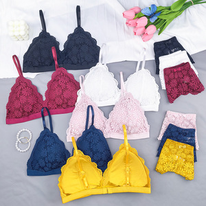 Ensemble de soutien-gorge en dentelle florale multicolore en gros, sans armatures, bonnet triangle, lingerie pour femmes, motif marguerite, sous-vêtements et culottes - Product Image 2