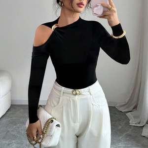 Channel 95 T-shirt da <span class=keywords><strong>donna</strong></span> sexy a collo alto con spalle scoperte, in 95% Rayon 5% Spandex, a manica lunga, con cut-out, vestibilità <span class=keywords><strong>slim</strong></span>, 2026 - Product Image 1