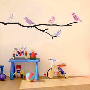 Adesivo murale ecologico rimovibile e resistente con ramo d'albero e diversi <span class=keywords><strong>uccelli</strong></span>, decorazione da parete. - Product Image 2