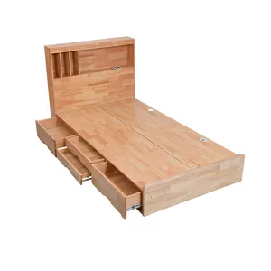 Wholesale King Size Light Luxury Modern Nordic Simple Design Wooden Bed Frame Oak Wood Single Double Beds For Bedroom