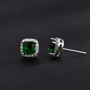 Stud Earrings Square Zircon Geometric Sugar Cube Design Everyday Wear Bezel Setting Copper Ear Post - Product Image 4