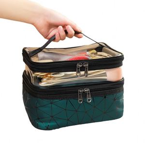 Big Capacity Double Layer Geometric PVC Toiletries Bags <b>Makeup</b> <b>Brush</b> <b>Holder</b> Portable Cosmetic Bag for Women - Product Image 1