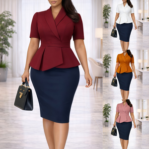 Vestidos de Verano Elegantes para Mujer J3363, Vestidos de Oficina con Cuello en V y Manga Corta, Vestidos Africanos con Bloques de Color y Volantes - Product Image 2