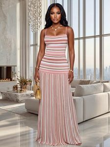 Vestidos a Rayas Dulces de Verano, Modernos para Mujer, Moda 2026, Vestido Maxi Colorido con Tirantes Finos para Vacaciones - Product Image 5
