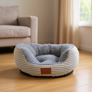 Cuccia per Cani Ellittica in Velluto di Cotone e Corduroy Grigio Chiaro - Product Image 3