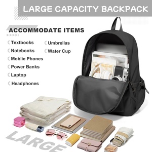 <strong>Black</strong> Unisex Fashion Waterproof Polyester Lightweight School Travel Laptop <strong>Backpack</strong> for Teens &amp; Adults-Daily Use Casual Bookbag - Product Image 2