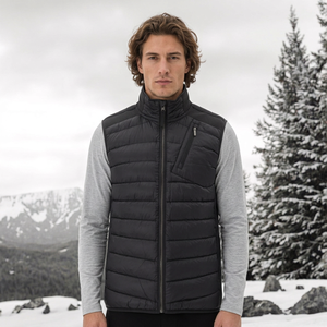 <b>Black</b> <b>Men's</b> Winter Puffer Vest Stand Collar Quilted Down Alternative Zip Up <b>Waistcoat</b> Outdoor Outerwear - Product Image 4