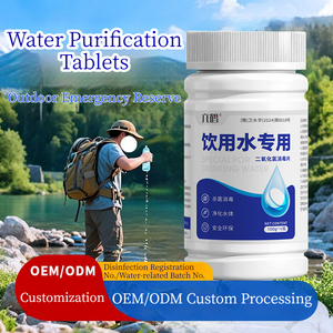 Comprimés de purification d'eau portables personnalisés pour la survie en extérieur, à usage d'urgence, au dioxyde de <span class=keywords><strong>chlore</strong></span> - Product Image 1