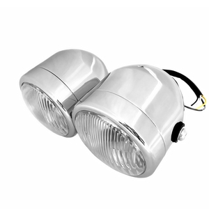 <span class=keywords><strong>Phare</strong></span> de <span class=keywords><strong>moto</strong></span> double <span class=keywords><strong>rond</strong></span> classique <span class=keywords><strong>vintage</strong></span> chromé pour motos personnalisées - Product Image 1
