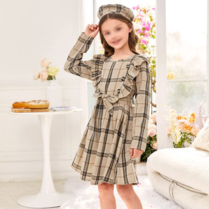 Robe Classique Vintage pour Filles, Manches Longues, Coton à Carreaux, pour 2-7 Ans, Élégante, Polyester, Manches Longues, Volants, Vêtements pour Bébé - Product Image 2