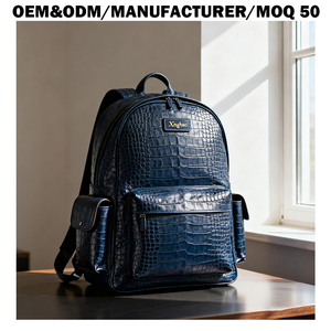 OEM/ODM Multi-functional Genuine Leather <strong>Backpack</strong> Factory Custom <strong>Navy</strong> Blue Crocodile Pattern Leather Laptop <strong>Backpack</strong> for Men - Product Image 1