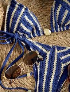 Nouveau style 2026 – Maillot de bain deux pièces sexy en maille tricotée à rayures, avec bandeau et sans bretelles - Product Image 3