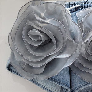 3D Large Flowers New A-line <b>Skirts</b> Women's High-waisted Denim <b>Skirt</b> With Lined Safety Shorts Fashion - Product Image 6