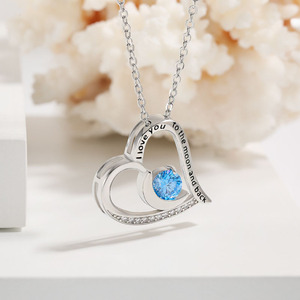 Collana con Ciondolo a Cuore Curvo Placcato Oro, Inciso 'Ti Amo fino alla <span class=keywords><strong>Luna</strong></span> e Ritorno' con Zirconi Colorati Creati in Laboratorio per Donne - Product Image 3