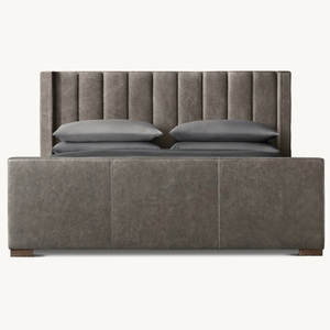 Rhoohill Maßgefertigte Handgefertigte Möbel Schlafzimmer Hochwertiges <span class=keywords><strong>Queen</strong></span>-Size Massivholzrahmen-Lederbett für Kingsize-Bett mit Fußteil - Product Image 1